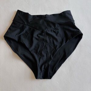 Aerie High Rise Full Coverage Crossover Bikini Bottom, Size Small, Black